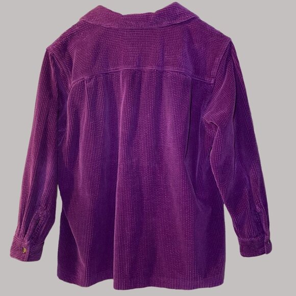Vintage Purple Corduroy Button Shirt Shacket Medium Cottagecore Casual Comfort - Picture 2 of 5